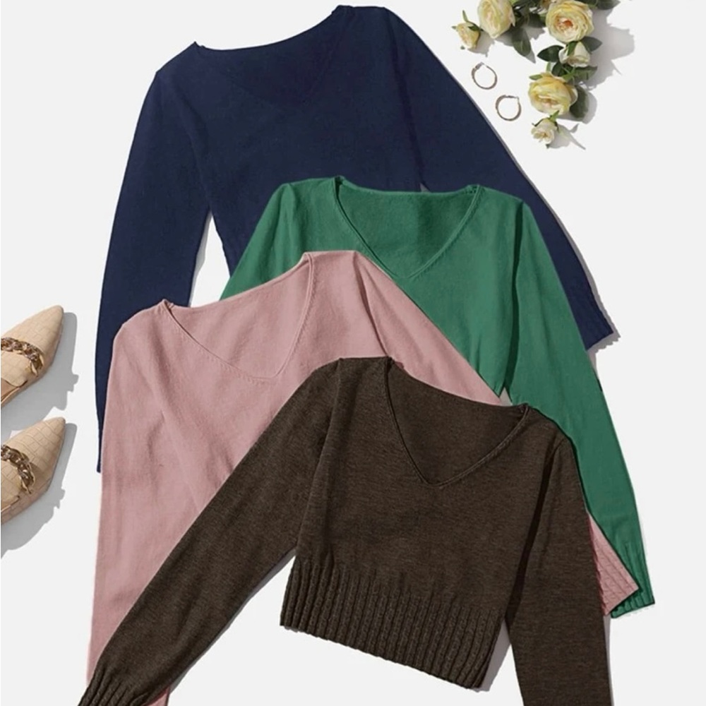 4 pack, v neck cropped sweaters